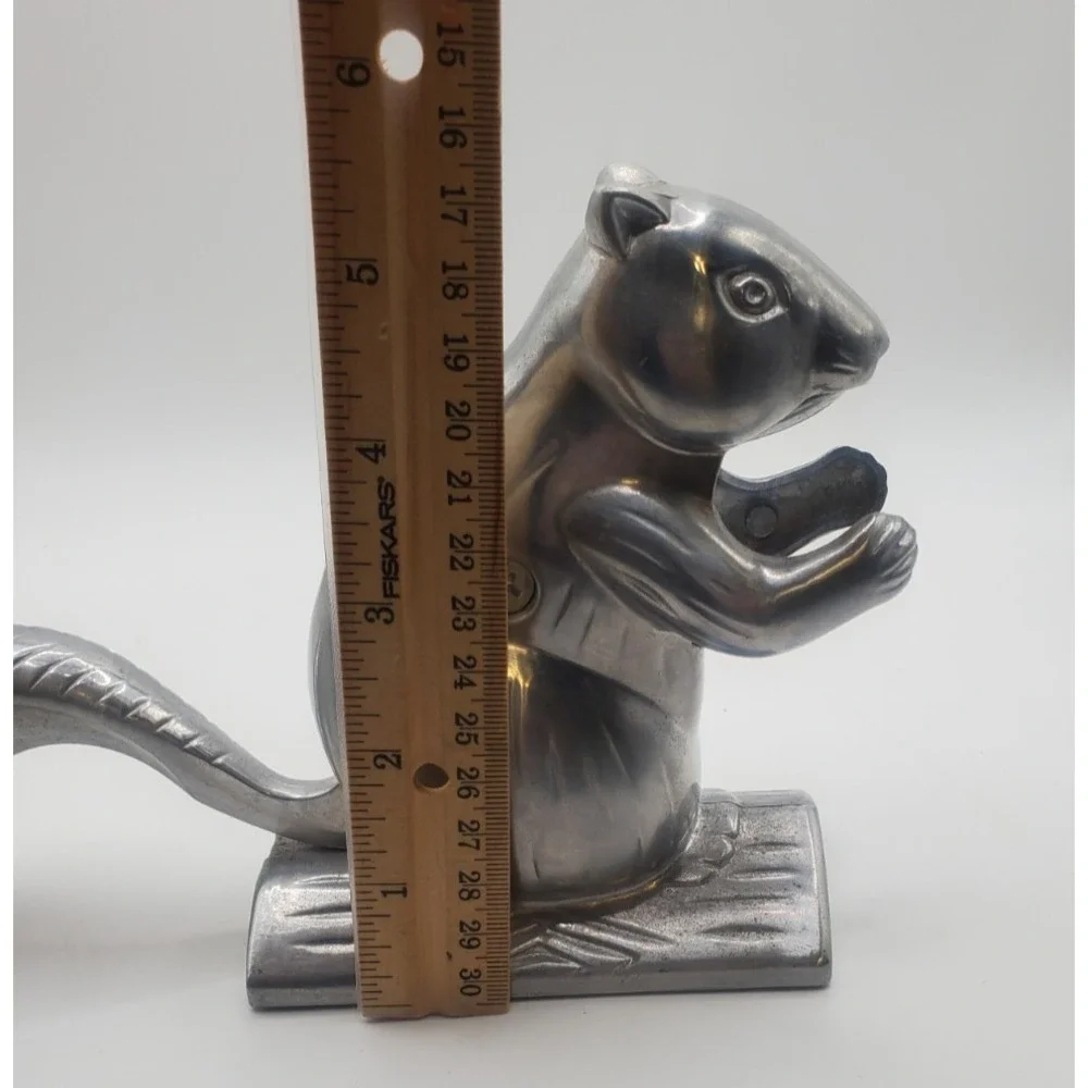 Vintage Squirrel On Log Nutcracker Aluminum Metal Silver Tone